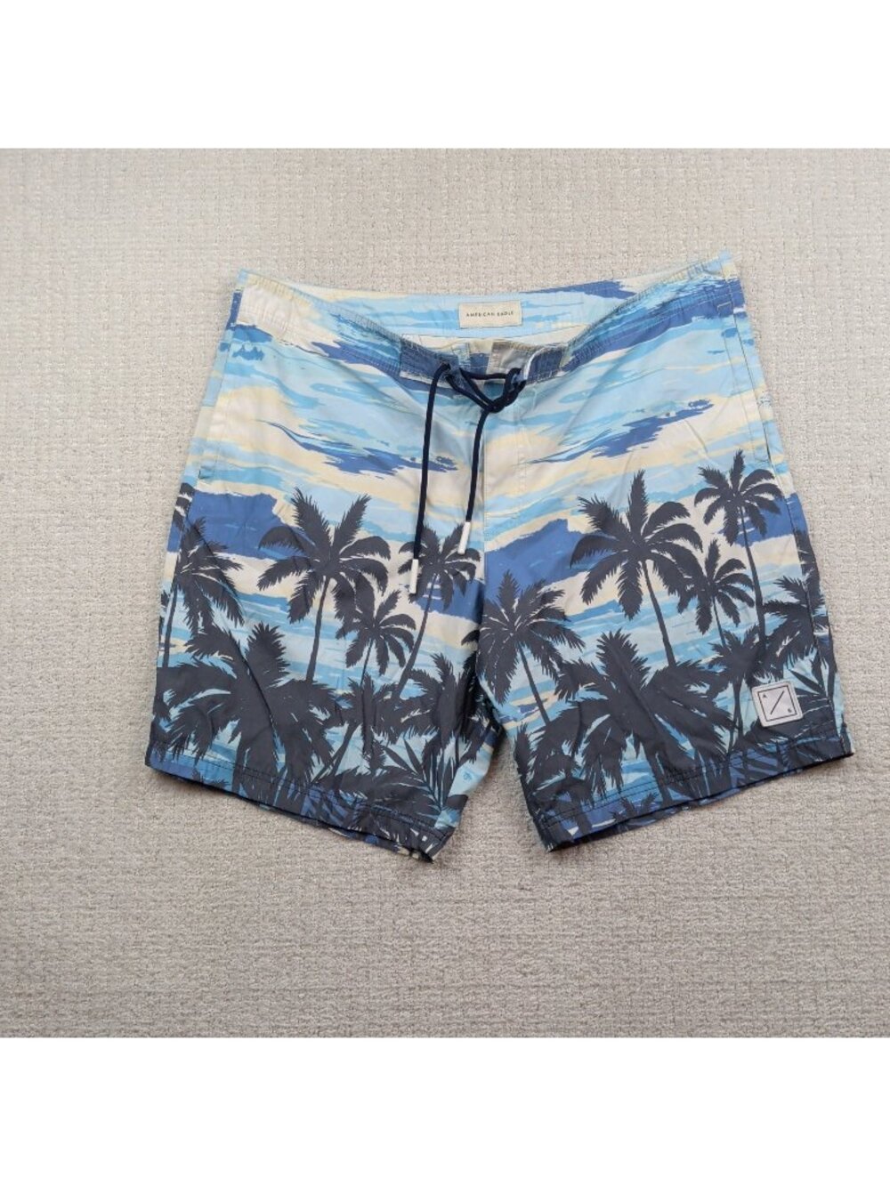 American Eagle Board Shorts Mens XL Blue Tropical Palm Tree Swim Trunks Surfer